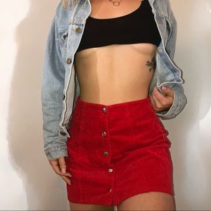 Red velvet button up skirt